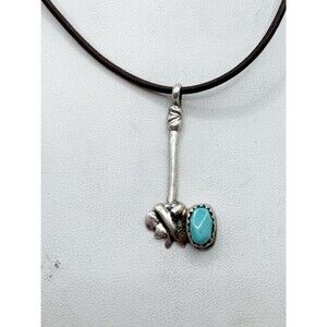 Native American Tomahawk Ace Sterling Silver Necklace Genuine Turquoise Dogtooth